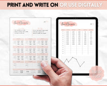 Load image into Gallery viewer, Annual Budget Tracker | Bill, Expenses, Income &amp; Savings Tracker | Pink Watercolor
