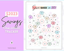 Load image into Gallery viewer, Save 2023 in 2023 Savings Tracker | 2k Savings Challenge Printable | Pastel Rainbow
