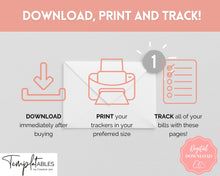 Load image into Gallery viewer, Bill Payment Tracker Printable | Monthly Bill Organizer, Checklist &amp; Calendar | Pink Watercolor
