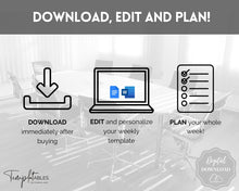 Load image into Gallery viewer, EDITABLE Weekly Planner 2 Page Templates | 2023 Weekly Schedule, To Do List Printable &amp; Habit Tracker templates | Mono Style 2
