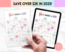 Load image into Gallery viewer, Save 2023 in 2023 Savings Tracker | 2k Savings Challenge Printable | Pastel Rainbow
