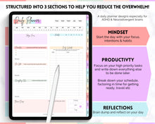 Load image into Gallery viewer, ADHD Digital Planner - Daily Planner for Neurodivergent Adults | Brain Dump Template, To Do List, Cleaning, Symptom Tracker for GoodNotes &amp; iPad | Pastel Rainbow
