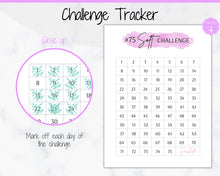 Load image into Gallery viewer, EDITABLE 75 SOFT Challenge Tracker | 75soft Printable Challenge, Fitness &amp; Health Planner | Purple Watercolor
