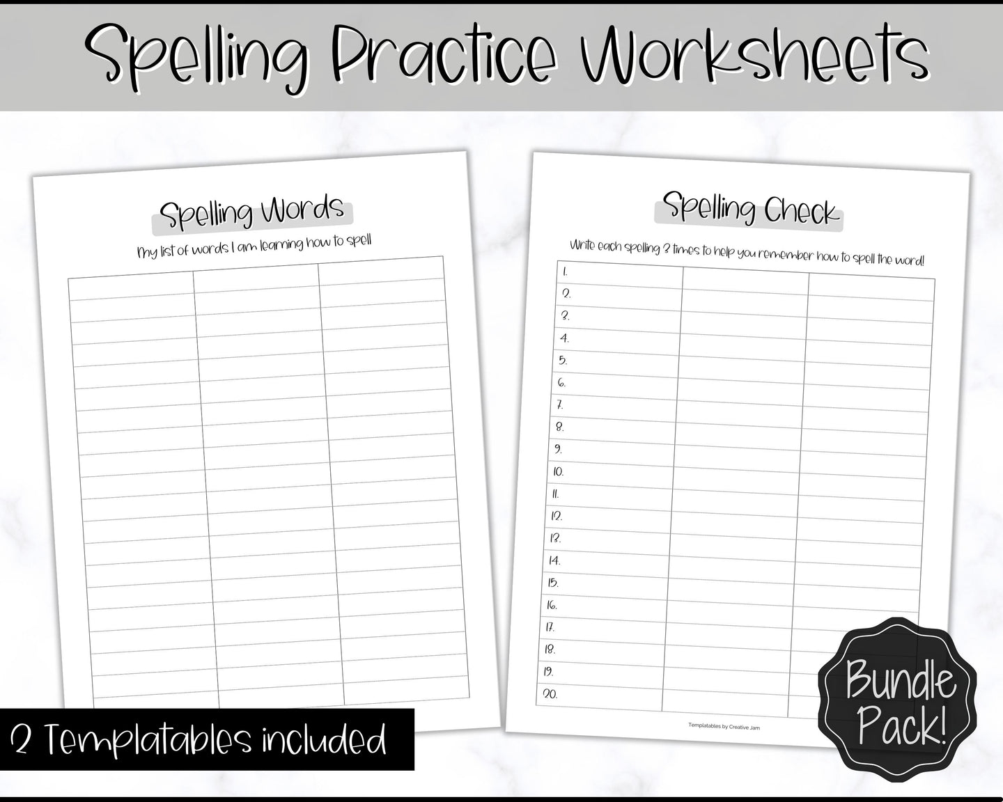 Spelling Practice Worksheet Templates for Spelling Word Tests | Mono