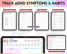 Load image into Gallery viewer, ADHD Digital Planner - Daily Planner for Neurodivergent Adults | Brain Dump Template, To Do List, Cleaning, Symptom Tracker for GoodNotes &amp; iPad | Pastel Rainbow
