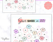 Load image into Gallery viewer, Save 2023 in 2023 Savings Tracker | 2k Savings Challenge Printable | Pastel Rainbow
