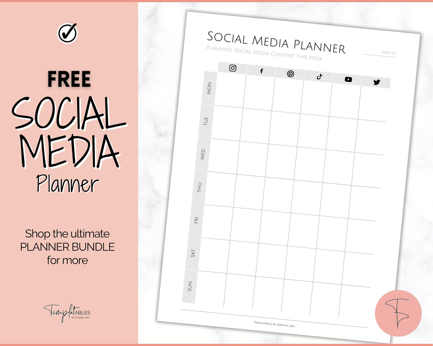 FREE - Social Media Planner Printable for Marketing | Weekly Tracker for Instagram, YouTube, Facebook, Pinterest & Blogs