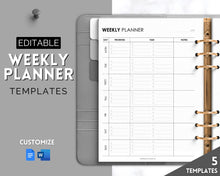 Load image into Gallery viewer, EDITABLE Weekly Planner 1 Page Templates | 2023 Weekly Schedule, To Do List Printable &amp; Habit Tracker templates | Mono Style 2
