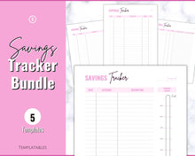 Load image into Gallery viewer, Savings Tracker BUNDLE | Income, Expenses, Savings &amp; Bill Tracker Printables, Personal Finance Planner Binder | Brit Pink
