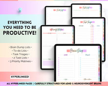 Load image into Gallery viewer, ADHD Digital Planner - Daily Planner for Neurodivergent Adults | Brain Dump Template, To Do List, Cleaning, Symptom Tracker for GoodNotes &amp; iPad | Pastel Rainbow
