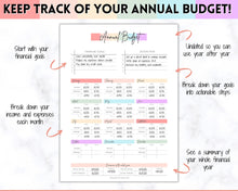 Load image into Gallery viewer, Annual Budget Tracker | Bill, Expenses, Income &amp; Savings Tracker | Pastel Rainbow
