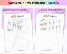 Load image into Gallery viewer, Bill Payment Tracker Printable | Monthly Bill Organizer, Checklist &amp; Calendar | Pastel Rainbow
