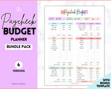 Load image into Gallery viewer, Editable Paycheck Budget Planner Template | Printable Paycheck Tracker, Finance Planner, Zero Based Budget Binder | Pastel Rainbow
