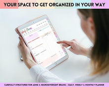 Load image into Gallery viewer, ADHD Digital Planner - Daily Planner for Neurodivergent Adults | Brain Dump Template, To Do List, Cleaning, Symptom Tracker for GoodNotes &amp; iPad | Pastel Rainbow

