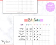 Load image into Gallery viewer, Bill Payment Tracker Printable | Monthly Bill Organizer, Checklist &amp; Calendar | Pastel Rainbow
