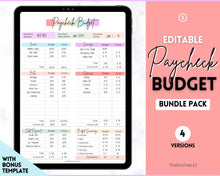 Load image into Gallery viewer, Editable Paycheck Budget Planner Template | Printable Paycheck Tracker, Finance Planner, Zero Based Budget Binder | Colorful Sky
