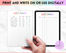 Load image into Gallery viewer, Bill Payment Tracker Printable | Monthly Bill Organizer, Checklist &amp; Calendar | Pastel Rainbow
