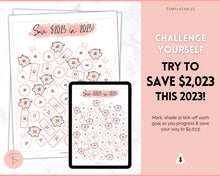 Load image into Gallery viewer, Save 2023 in 2023 Savings Tracker | 2k Savings Challenge Printable | Pink Watercolor
