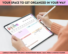 Load image into Gallery viewer, ADHD Digital Planner - Daily Planner for Neurodivergent Adults | Brain Dump Template, To Do List, Cleaning, Symptom Tracker for GoodNotes &amp; iPad | Pastel Rainbow
