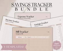 Load image into Gallery viewer, Savings Tracker BUNDLE | Income, Expenses, Savings &amp; Bill Tracker Printables, Personal Finance Planner Binder | Lux
