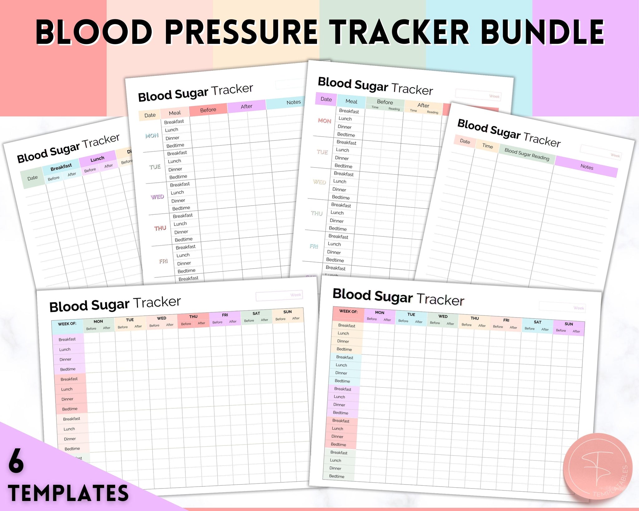 Blood Sugar Tracker  BUNDLE of  Blood Sugar Logs, Glucose Tracker,  Diabetes Log, Medical Planner Printable, Type , Gestational Diabetes