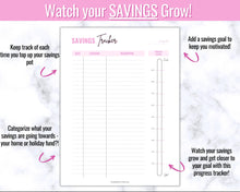 Load image into Gallery viewer, Savings Tracker BUNDLE | Income, Expenses, Savings &amp; Bill Tracker Printables, Personal Finance Planner Binder | Brit Pink
