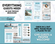 Load image into Gallery viewer, Airbnb Trifold Welcome Book Template | Editable Canva Welcome Guide for Vacation Rentals | Blue
