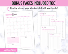 Load image into Gallery viewer, Savings Tracker BUNDLE | Income, Expenses, Savings &amp; Bill Tracker Printables, Personal Finance Planner Binder | Brit Pink
