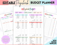 Load image into Gallery viewer, Editable Paycheck Budget Planner Template | Printable Paycheck Tracker, Finance Planner, Zero Based Budget Binder | Pastel Rainbow
