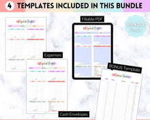 Load image into Gallery viewer, Editable Paycheck Budget Planner Template | Printable Paycheck Tracker, Finance Planner, Zero Based Budget Binder | Pastel Rainbow
