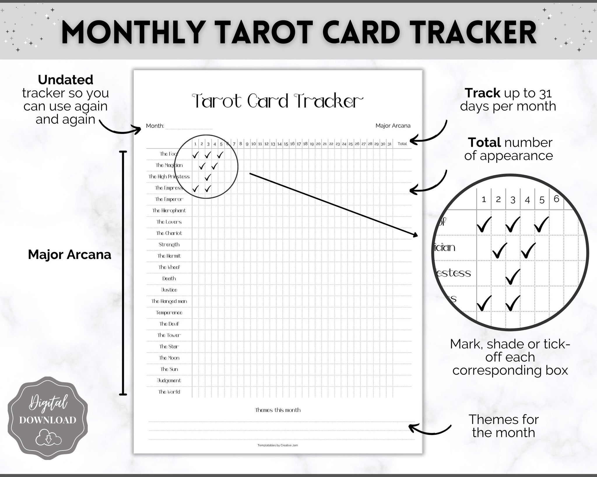 Tarot Card Trackers & Monthly Readings