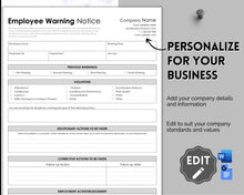 Load image into Gallery viewer, Employee Disciplinary Form | EDITABLE Warning Notice for Small Business Human Resources | Employee Write Up, HR Performance Discipline Forms
