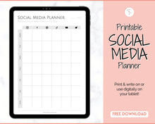 Load image into Gallery viewer, FREE - Social Media Planner Printable for Marketing | Weekly Tracker for Instagram, YouTube, Facebook, Pinterest &amp; Blogs
