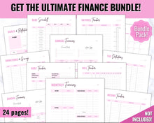 Load image into Gallery viewer, Savings Tracker BUNDLE | Income, Expenses, Savings &amp; Bill Tracker Printables, Personal Finance Planner Binder | Brit Pink
