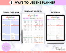 Load image into Gallery viewer, Editable Paycheck Budget Planner Template | Printable Paycheck Tracker, Finance Planner, Zero Based Budget Binder | Pastel Rainbow
