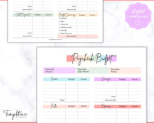 Load image into Gallery viewer, Editable Paycheck Budget Planner Template | Printable Paycheck Tracker, Finance Planner, Zero Based Budget Binder | Pastel Rainbow
