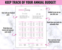 Load image into Gallery viewer, Annual Budget Tracker | Bill, Expenses, Income &amp; Savings Tracker | Brit Pink
