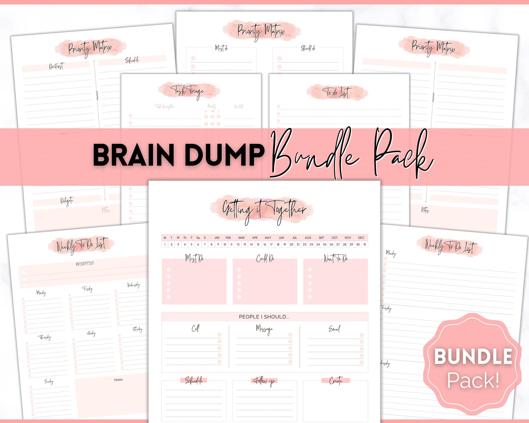 EDITABLE Brain Dump Template BUNDLE