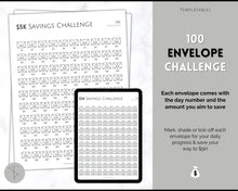 Load image into Gallery viewer, 5k Envelope Challenge, 5000 Savings Tracker Printable, 100 Envelopes Save, Budget Cash Envelope, 100 day challenge, Money Saving Finance | Mono
