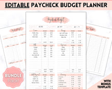 Load image into Gallery viewer, Editable Paycheck Budget Planner Template | Printable Paycheck Tracker, Finance Planner, Zero Based Budget Binder | Pink Watercolor
