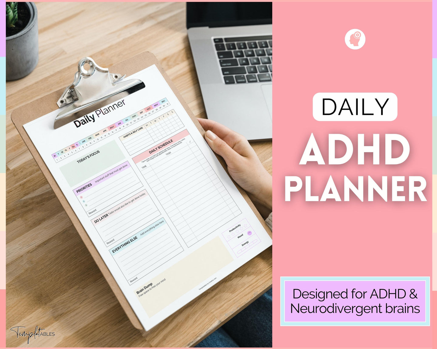 ADHD Daily Planner for Adults - Made for Neurodivergent Brains | Rainbow