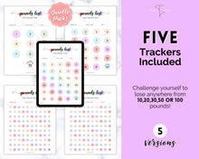 Load image into Gallery viewer, Pounds Lost Tracker Bundle - 10 20, 30, 50, 100 lbs Printable Weight Loss Printables | Swash Rainbow
