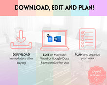 Load image into Gallery viewer, Weekly Hourly Planner - EDITABLE Weekly Schedule &amp; Daily Planner | Colorful Undated Planner, 2023 Weekly Organizer, To Do List Printable | Pastel Rainbow
