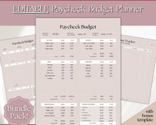 Load image into Gallery viewer, Editable Paycheck Budget Planner Template | Printable Paycheck Tracker, Finance Planner, Zero Based Budget Binder | Lux
