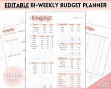 Load image into Gallery viewer, Editable Biweekly Budget Planner Template |  Printable Paycheck Tracker, Finance Planner, Zero Based Budget Binder | Pink Watercolor
