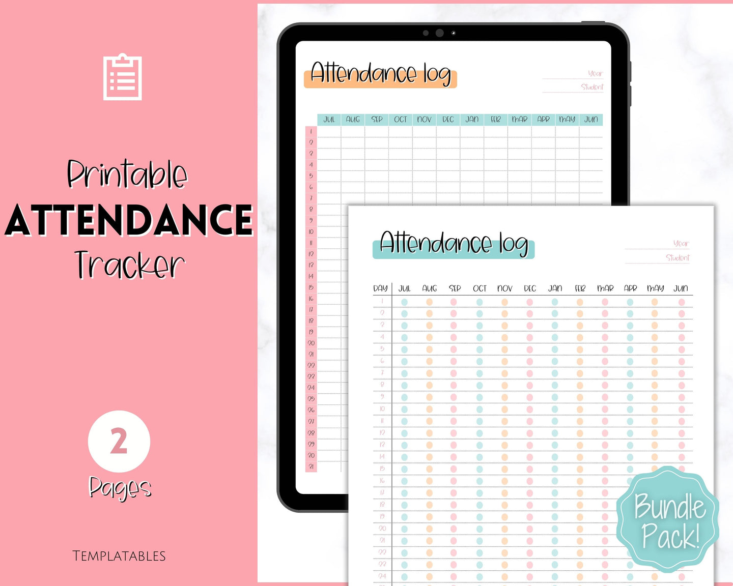 Attendance Tracker Sheet | Printable Attendance Record Log for Students | Colorful Sky