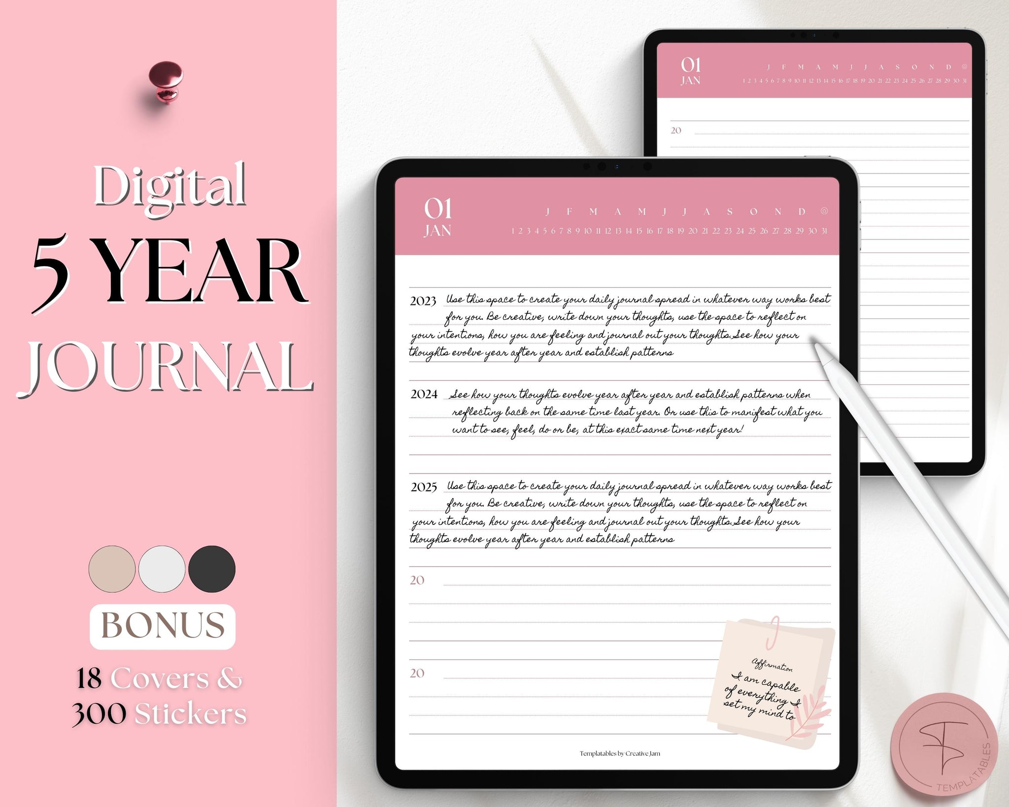 Digital 5 Year Journal | GoodNotes Hyperlinked Digital Diary Planner