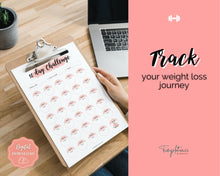 Load image into Gallery viewer, 30 day Weight Loss Tracker &amp; Monthly Challenge | Weight Loss Chart, Pounds Lost Fitness Tracker | Pink Swash
