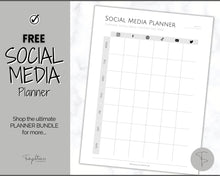 Load image into Gallery viewer, FREE - Social Media Planner Printable for Marketing | Weekly Tracker for Instagram, YouTube, Facebook, Pinterest &amp; Blogs | Mono Minimalist
