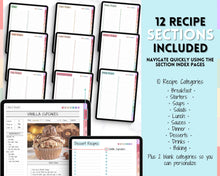 Load image into Gallery viewer, Digital Recipe Book for GoodNotes | Digital Recipe Template, Meal Planner, Cookbook Template for the iPad | Pastel Rainbow
